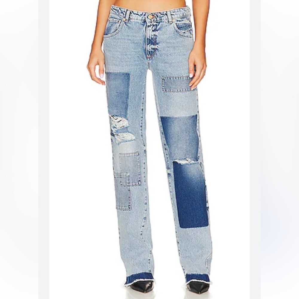 SER.O.YA Heidi Blue Patchwork Jeans denim straight leg pants NWT $370 sz 28 - Picture 7 of 13